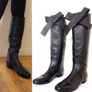 MIUMIU genuine real leather boots knee high middle length black flat used vintag